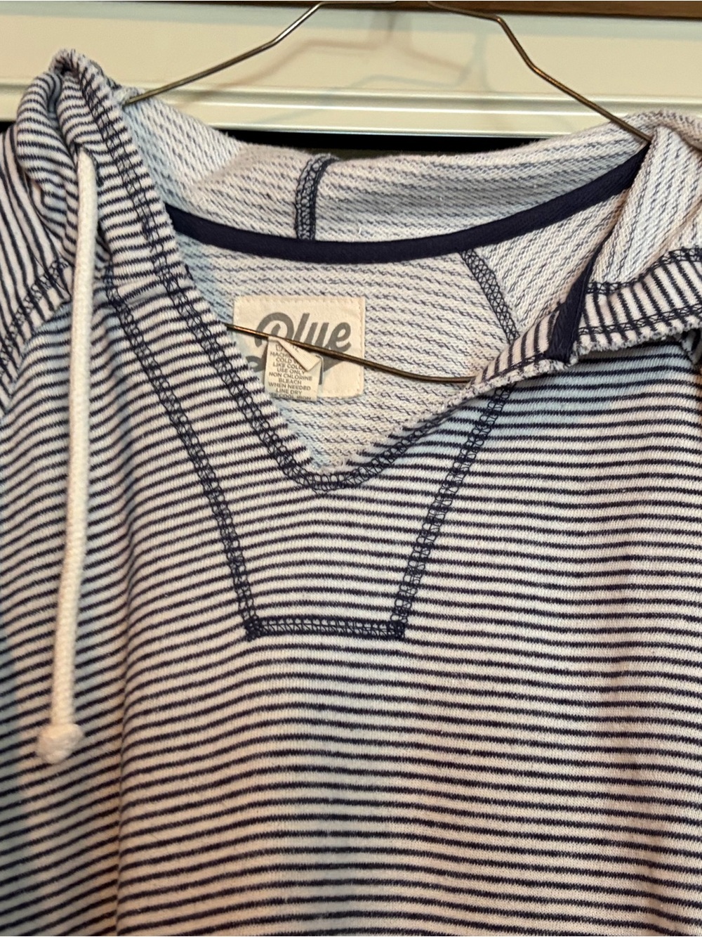 Blue 84 Navy and White Striped V-Neck Hooded Sweater